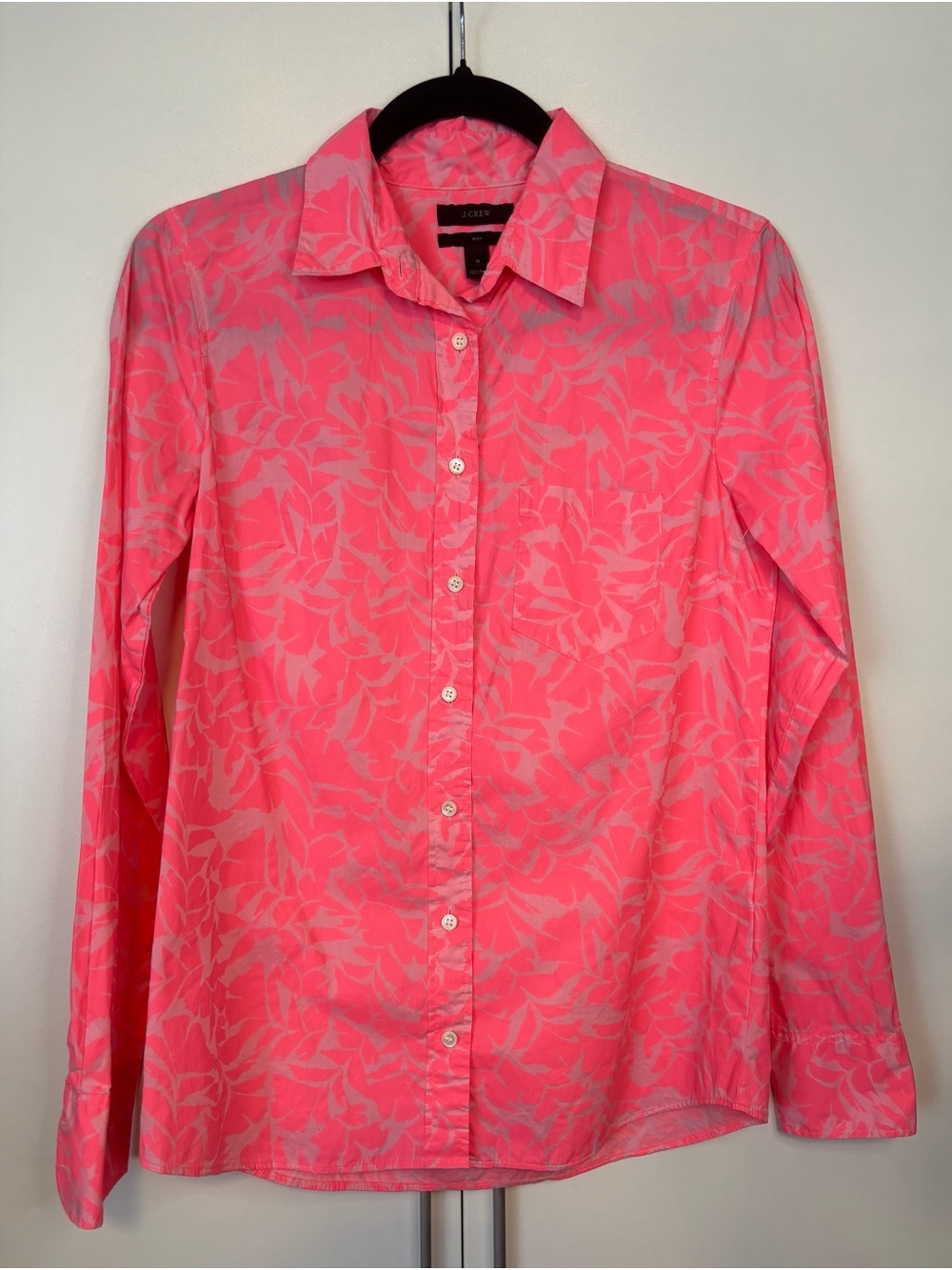 J. Crew Neon Pink Leaf-Print Button Down